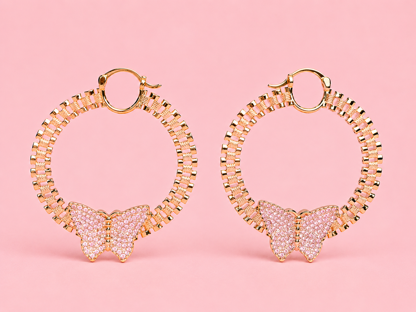 Rolex hoops with pink filled butterfly