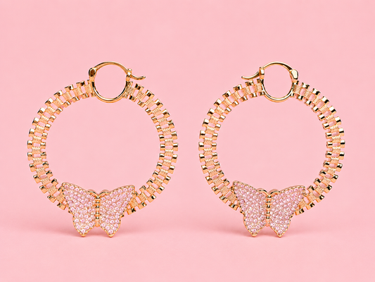 Rolex hoops with pink filled butterfly