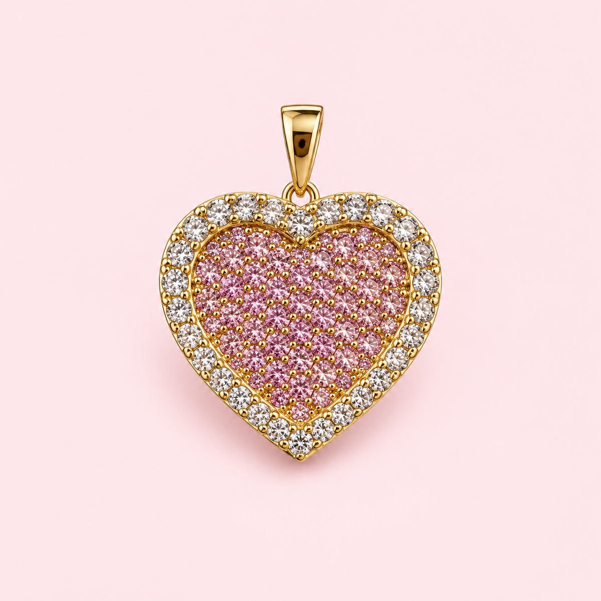 Heart charm with pink stones