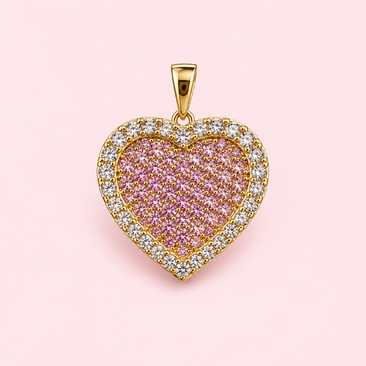 Heart charm with pink stones