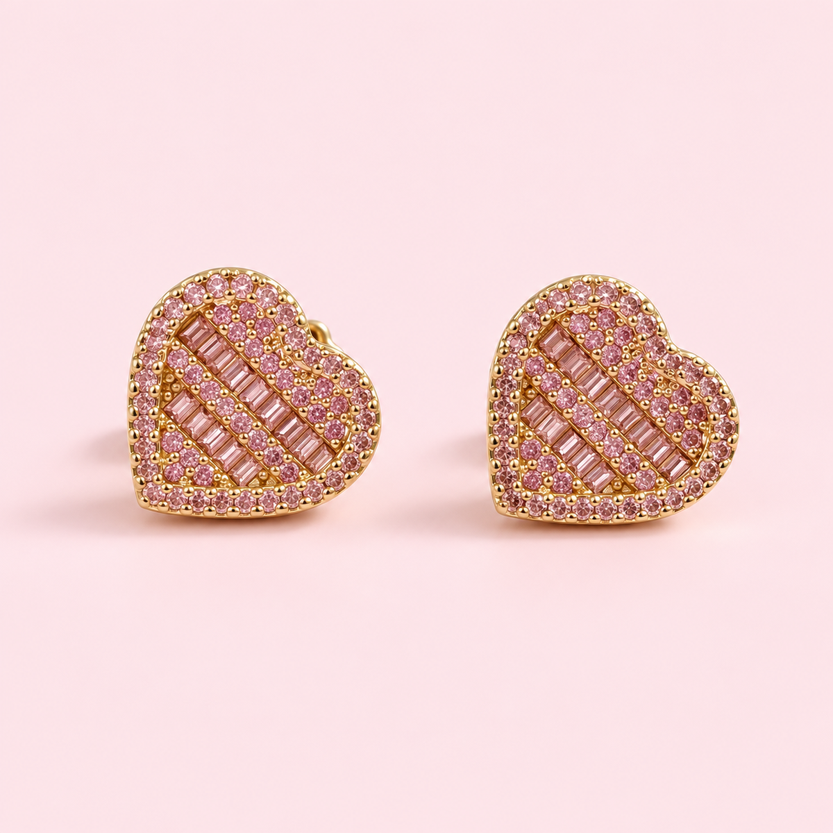 pink heart cc earrings