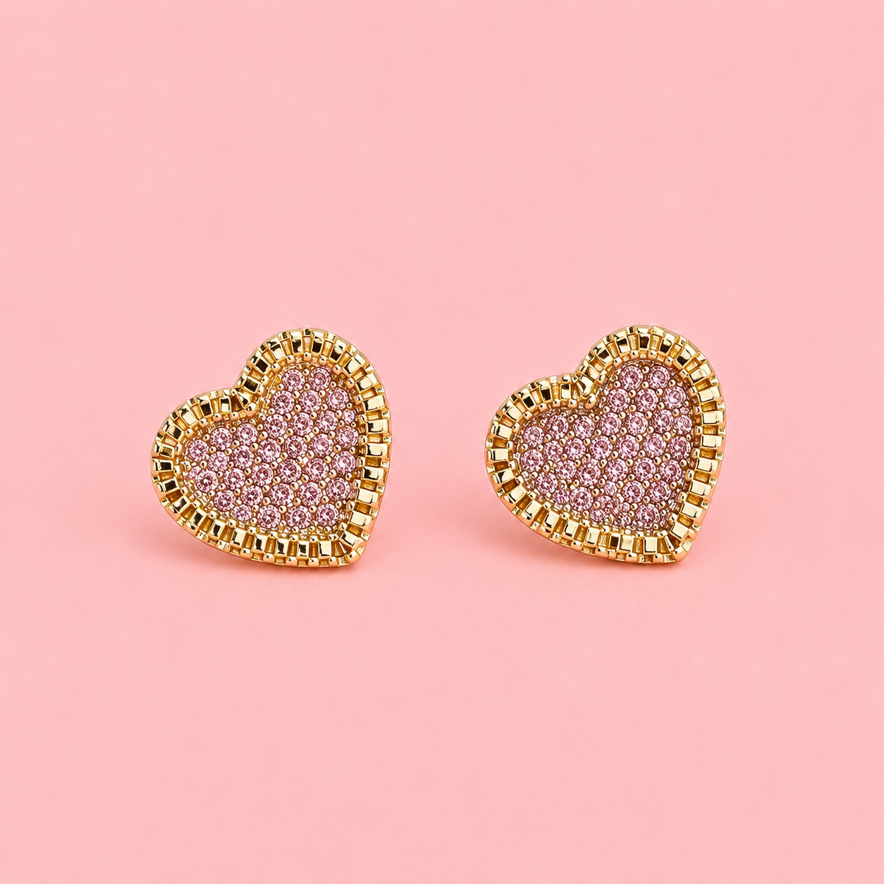 rolex heart earrings with pink stones