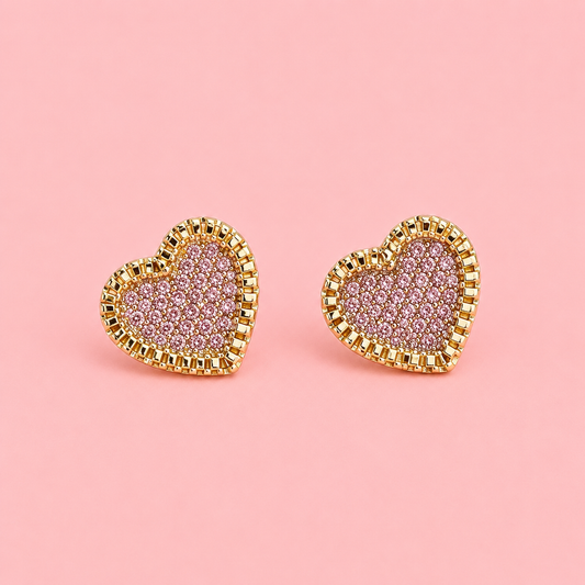 rolex heart earrings with pink stones