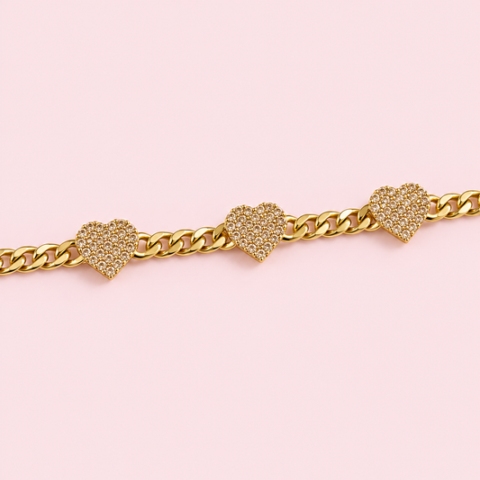 heart charm cuban bracelet